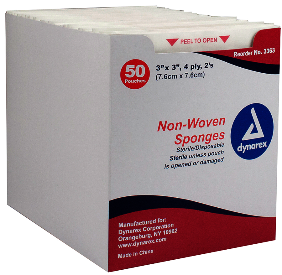 3x3 Non Woven Gauze Pad Bulk, 1200/case 8-Ply, Dynarex Corpo