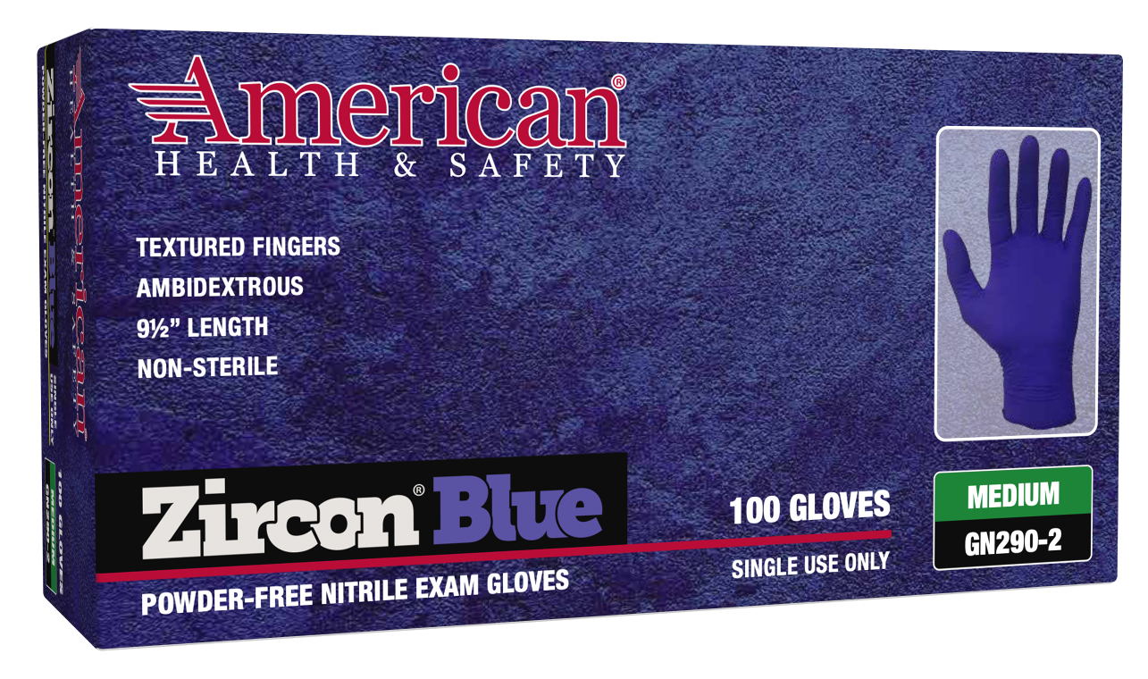American Health and Safety Zircon Blue Disposable Nitrile Exam Grade Gloves  1,000/Case