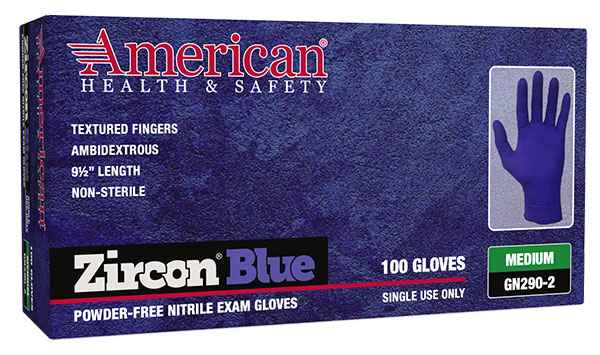 American Health and Safety Zircon Blue Disposable Nitrile Exam Grade Gloves  1,000/Case