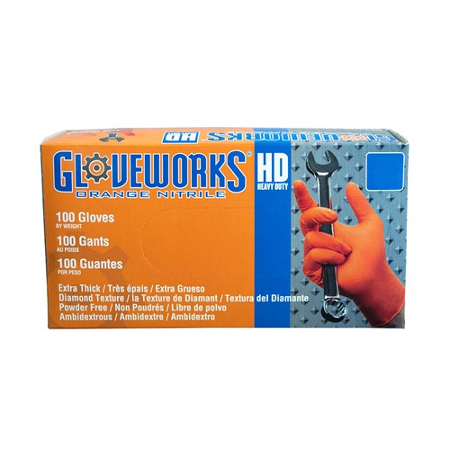 Gloveworks® HD Orange Nitrile Industrial Gloves - 1,000/Case.