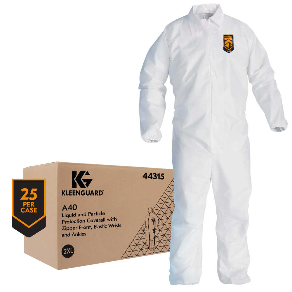 A40 Coveralls, Elastic Wrists/Ankles, X-Large, White