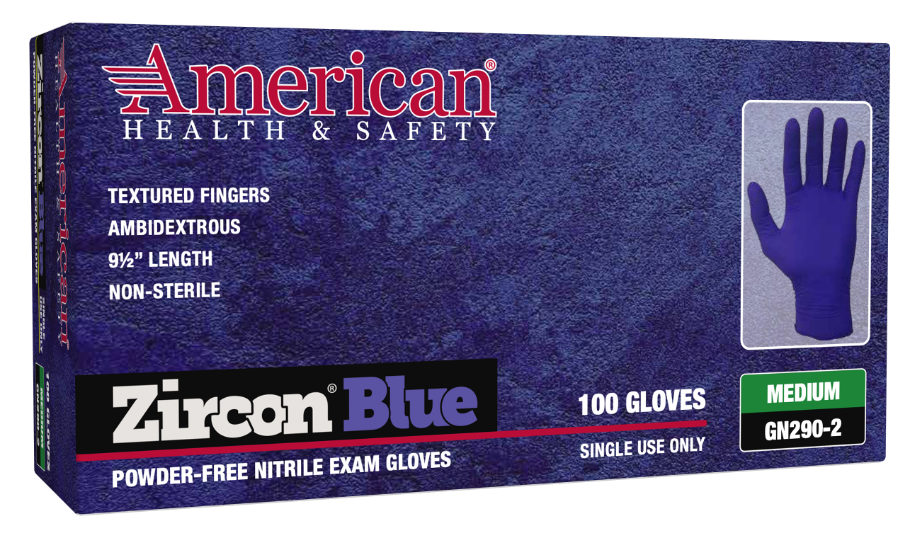 American Health and Safety Zircon Blue Disposable Nitrile Exam Grade Gloves  1,000/Case